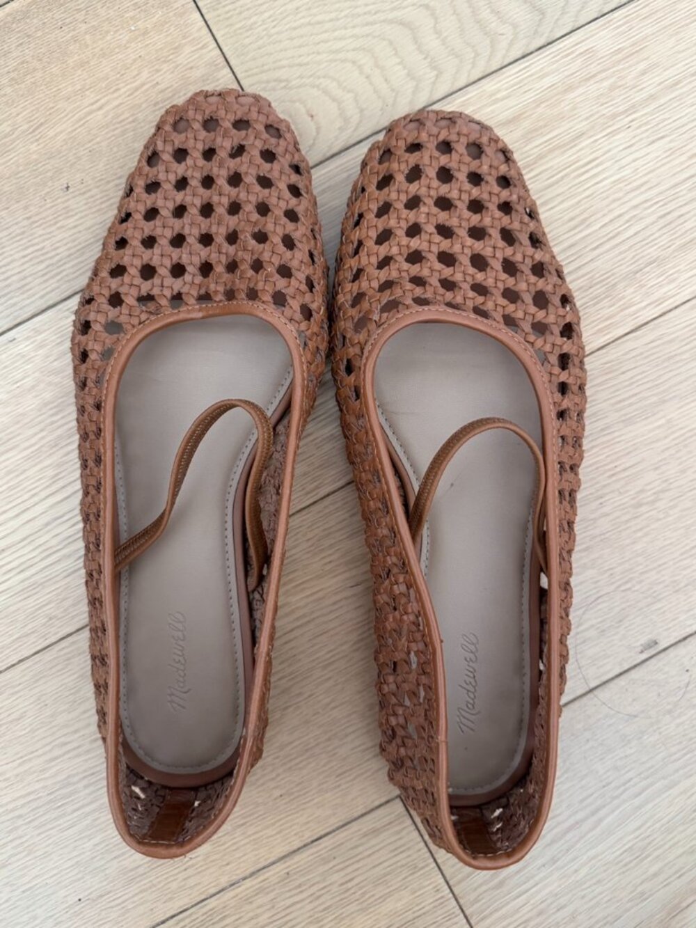 Madewell Woven Leather Slingback Flats Cognac Brown Size 9